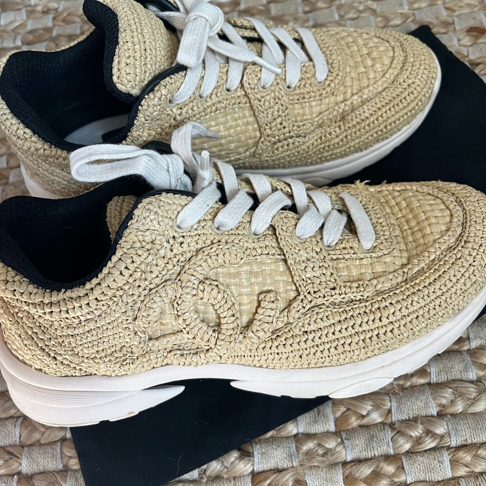 Authentic CHANEL Braided Raffia Sneakers
